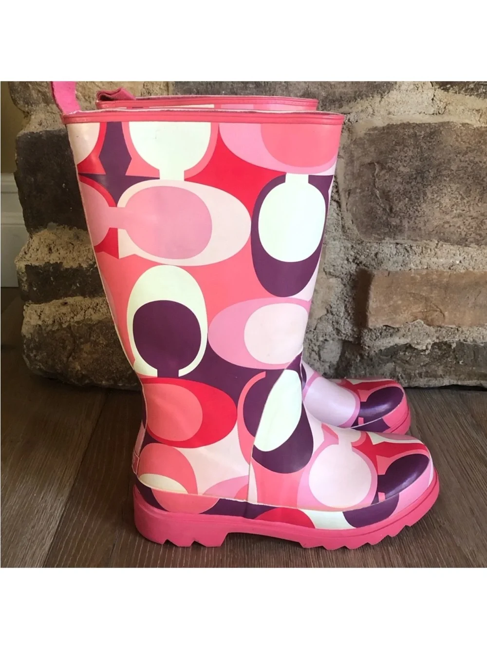 🔥COACH PINK LOGO Rubber Rain Boots Sz 7 FABULOUS! Price Firm